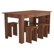 Mesa B21 4 Lugares Tampo em MDP com Nichos e Bancos 140cm Marrom Nova Mobile Mesa B21 4 Lugares Tampo em MDP com Nichos e Bancos 140cm Marrom Nova Mobile