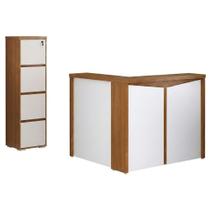Mesa Balcao Atendimento 135X118 cm E Gaveteiro Alto 4 Gavetas 143X46 cm Artany