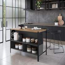Mesa Bancada para Cozinha 127cm com Prateleira e 2 Nichos Mesa Bancada para Cozinha 127cm com Prateleira e 2 Nichos