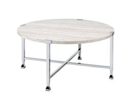 Mesa Benzara Mesa de café redonda com tampo de madeira prateado bege Mesa Benzara Mesa de café redonda com tampo de madeira prateado bege