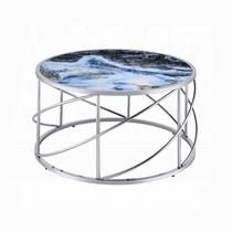Mesa Benzara Shira redonda 84 cm em mármore sintético azul cromado Mesa Benzara Shira redonda 84 cm em mármore sintético azul cromado