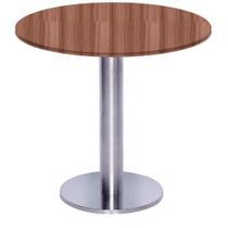 Mesa Beta Big Inox 75 cm (Alt) Disco Redondo Tampo MDP Redondo 70 cm (Larg) x 2,50 cm (Alt) Walnut