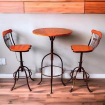 Mesa Bistrô 2 Banquetas Ferro E Madeira