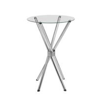 Mesa Bistrô Alta 1,00 metro para Evento, Feira ou Cozinha pé Palito Cromada com Tampo de Vidro Redondo 60cm