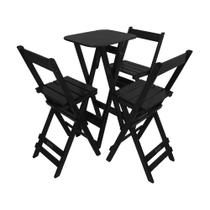 Mesa Bistrô Alta Dobravel com 3 Banquetas Madeira Restaurante Preto