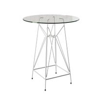 Mesa Bistrô Alta Eames Eiffel Vidro 60cm Base Ferro Branco