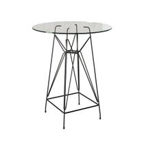 Mesa Bistrô Alta Eames Eiffel Vidro 60cm Base Ferro Preto