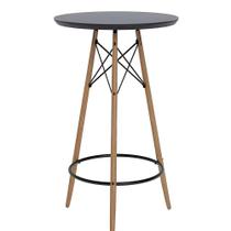 Mesa Bistrô com Tampo Vidro Temperado Redonda Retrô Área Gourmet Cozinha com Pés Madeira Maciça Imcal - Preto