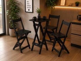 Mesa Bistrô Dobrável com 3 Banquetas de Madeira para Bares e Restaurantes Preta - i9 Mesa Bistrô Dobrável com 3 Banquetas de Madeira para Bares e Restaurantes Preta - i9