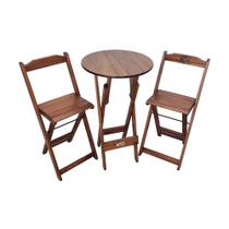 Mesa Bistrô Dobrável de Madeira Redonda com 2 Banquetas Imbuia - Tarimatã Mesa Bistrô Dobrável de Madeira Redonda com 2 Banquetas Imbuia - Tarimatã