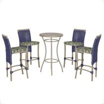 Mesa Bistrô e 4 Banquetas Roma Fendi Corda Náutica Estofado 5 Trama Original
