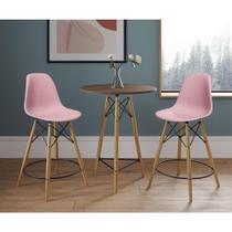 Mesa Bistrô Eames Eiffel Amêndoa Com 2 Banquetas Rosas De Madeira - Cor: Marrom