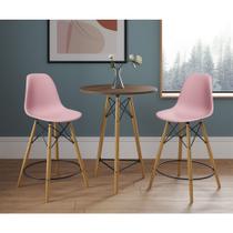 Mesa Bistrô Eames Eiffel Amêndoa com 2 Banquetas Rosas de Madeira Mesa Bistrô Eames Eiffel Amêndoa com 2 Banquetas Rosas de Madeira