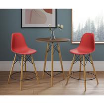Mesa Bistrô Eames Eiffel Amêndoa com 2 Banquetas Vermelhas de Madeira