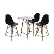 Mesa Bistrô Eames Eiffel Branca com 3 Banquetas Pretas de Madeira