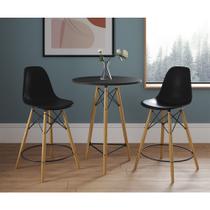 Mesa Bistrô Eames Eiffel Preta com 2 Banquetas Pretas de Madeira