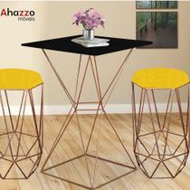 Mesa Bistrô Lucca Industrial e 02 Banquetas Alta Liz Base Ferro Bronze Tampo Preto material sintético Amarelo - Ahazzo Móveis