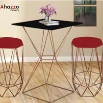 Mesa Bistrô Lucca Industrial e 02 Banquetas Alta Liz Base Ferro Bronze Tampo Preto material sintético Vermelho - Ahazzo Móveis