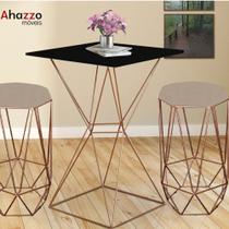 Mesa Bistrô Lucca Industrial e 02 Banquetas Alta Liz Base Ferro Bronze Tampo Preto Suede Bege - Ahazzo Móveis