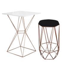 Mesa Bistrô Lucca Industrial e Banqueta Alta Liz Base Ferro Bronze Tampo Branco material sintético Preto - Ahazzo Móveis