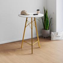 Mesa Bistrô Redonda Estrutura em Ferro Dourado com Tampo Branco