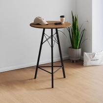 Mesa Bistrô Redonda Estrutura em Ferro Preto com Tampo Freijó