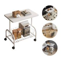 Mesa Branca Lateral de Apoio Multifuncional Com Rodinhas
