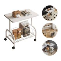 Mesa Branca Lateral De Apoio Multifuncional Com Rodinhas