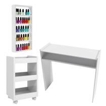 Mesa Branca Manicure c Carrinho Auxiliar e Expositor Nail Designer, Salões e Estúdios de Beleza Oferta Mesa Branca Manicure c Carrinho Auxiliar e Expositor Nail Designer, Salões e Estúdios de Beleza Oferta