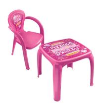Mesa C/ 1 Cadeira Infantil Lanchinho Brincadeira Estudo Beauty Rosa Meninas Mesinha Criança Suporta até 25kg - Usual Utilidades
