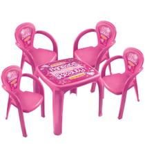 Mesa C/ 4 Cadeiras Infantil Usual Utilidades Lanchinho Brincadeira Estudo Beauty Rosa Meninas Mesinha Criança Suporta até 25kg