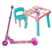 Mesa C/ Cadeira Infantil Unicórnio + Patinete Sonho Princesa