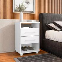 Mesa Cabeceira 2 Gavetas com Nicho Branca 45CM Puxador MDP MDF Mesinha Canto Para Quarto Cama