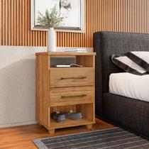 Mesa Cabeceira 2 Gavetas com Nicho Cedro 45CM Puxador MDP MDF Mesinha Canto Para Quarto Cama