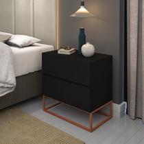 Mesa Cabeceira 2 Gavetas cor Preto para Cama Casal com Pés de Ferro Estilo Industrial Cobre