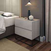 Mesa Cabeceira 2 Gavetas Off White para Cama Casal com Pés de Ferro Estilo Industrial