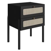 Mesa Cabeceira 2 Gavetas Oslo Artesano 48 cm (larg) MDP Nero Palha Sintética Bege Pé Madeira Maciça Mesa Cabeceira 2 Gavetas Oslo Artesano 48 cm (larg) MDP Nero Palha Sintética Bege Pé Madeira Maciça