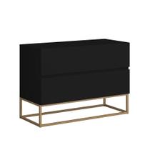 Mesa Cabeceira 2G Preto Cama Casal Pés de Ferro Dourado