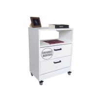 Mesa Cabeceira 50Cm Criado Branco 2 Gaveta Lateral C/Rodinha Mesa Cabeceira 50Cm Criado Branco 2 Gaveta Lateral C/Rodinha