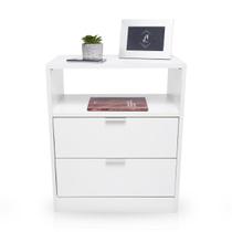 Mesa Cabeceira 50Cm Criado Branco 2 Gavetas Mdf Lateral Cama