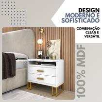 Mesa cabeceira Bella MDF100% Luxo Pés industriais Dourados