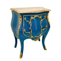 Mesa Cabeceira Cabriolet Bombê Azul Ornamentos Latão Maciço Mesa Cabeceira Cabriolet Bombê Azul Ornamentos Latão Maciço