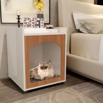 Mesa Cabeceira Casinha de Cachorro/Gato PET Off White/Freijo