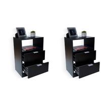 Mesa Cabeceira Criado Preto 2 Gavetas Mdf Lado Cama Quarto