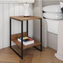 Mesa Cabeceira de Cama Industrial mesa de cabeceira Base de Ferro Tampo Madeira Alto Padrão Luxo