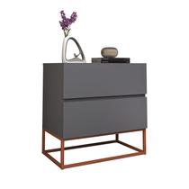 Mesa Cabeceira Eros 2 Gavetas estilo Industrial Cinza com Pés Cobre