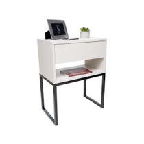 Mesa Cabeceira Estilo Industrial 40cm Off White Gaveta Superior Eco Pés Ferro Preto Lateral Cama Mesa Cabeceira Estilo Industrial 40cm Off White Gaveta Superior Eco Pés Ferro Preto Lateral Cama