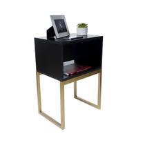 Mesa Cabeceira Estilo Industrial 40cm Preto Gaveta Superior Eco Pés Ferro Dourado Lateral Cama