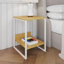 Mesa Cabeceira Industrial Lateral De Cama Canela Tókio Base Ferro Branco Cor: Canela Mesa Cabeceira Industrial Lateral De Cama Canela Tókio Base Ferro Branco Cor: Canela