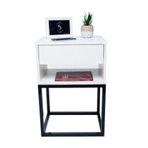 Mesa Cabeceira Industrial Off White 50Cm Base Preta Enviamos